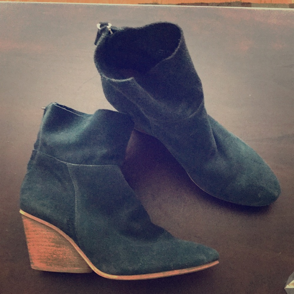Blue suede booties